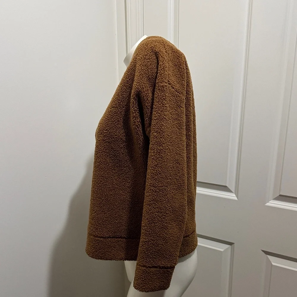 J. Crew Women's Brown Sherpa Teddy Cropped Crew Neck Sweater